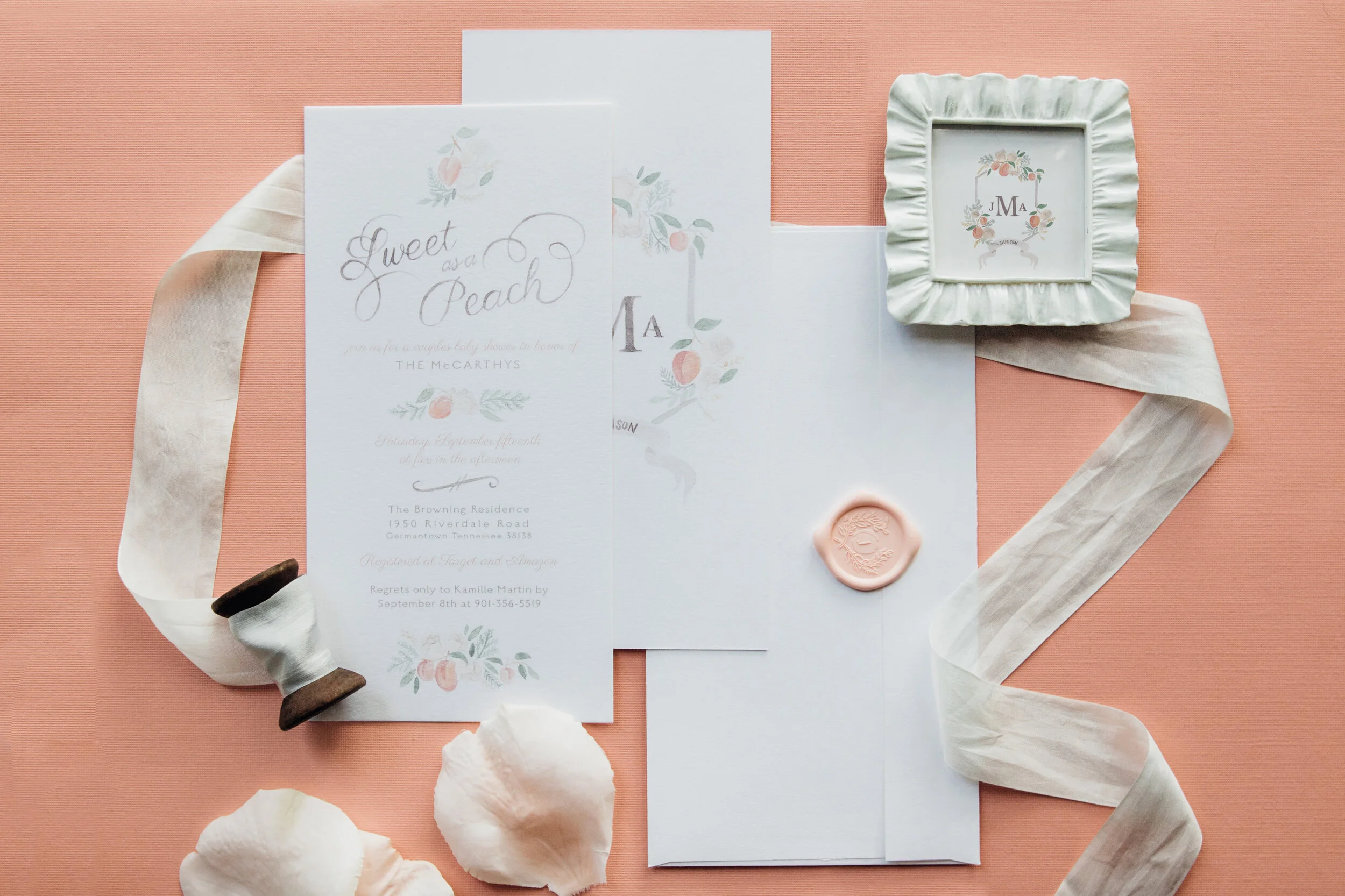 Peach baby sales shower invitations